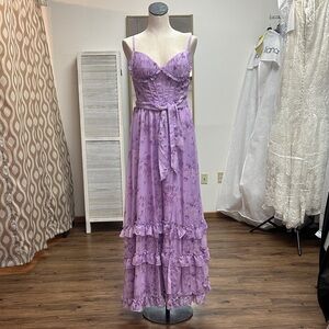 “Wear Your Love” Size 4 Chic Lilac Maxi Dress with Ruffle Details